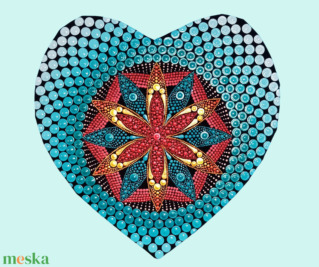 Türkiz virág - szív alakú pontozott mandala - otthon & életmód - dekoráció - spiritualitás - mandala - Meska.hu Türkiz virág - szív alakú pontozott mandala - otthon & életmód - dekoráció - spiritualitás - mandala - Meska.hu