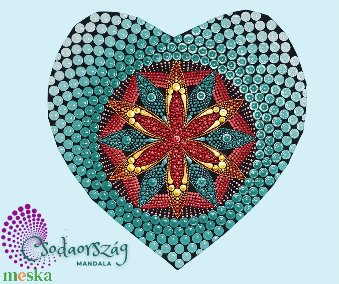 Türkiz virág - szív alakú pontozott mandala - otthon & életmód - dekoráció - spiritualitás - mandala - Meska.hu Türkiz virág - szív alakú pontozott mandala - otthon & életmód - dekoráció - spiritualitás - mandala - Meska.hu