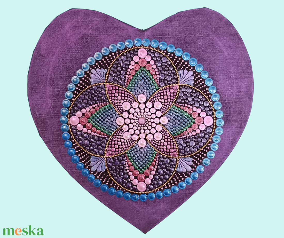 Lila ragyogás - szív alakú pontozott mandala - otthon & életmód - dekoráció - spiritualitás - mandala - Meska.hu