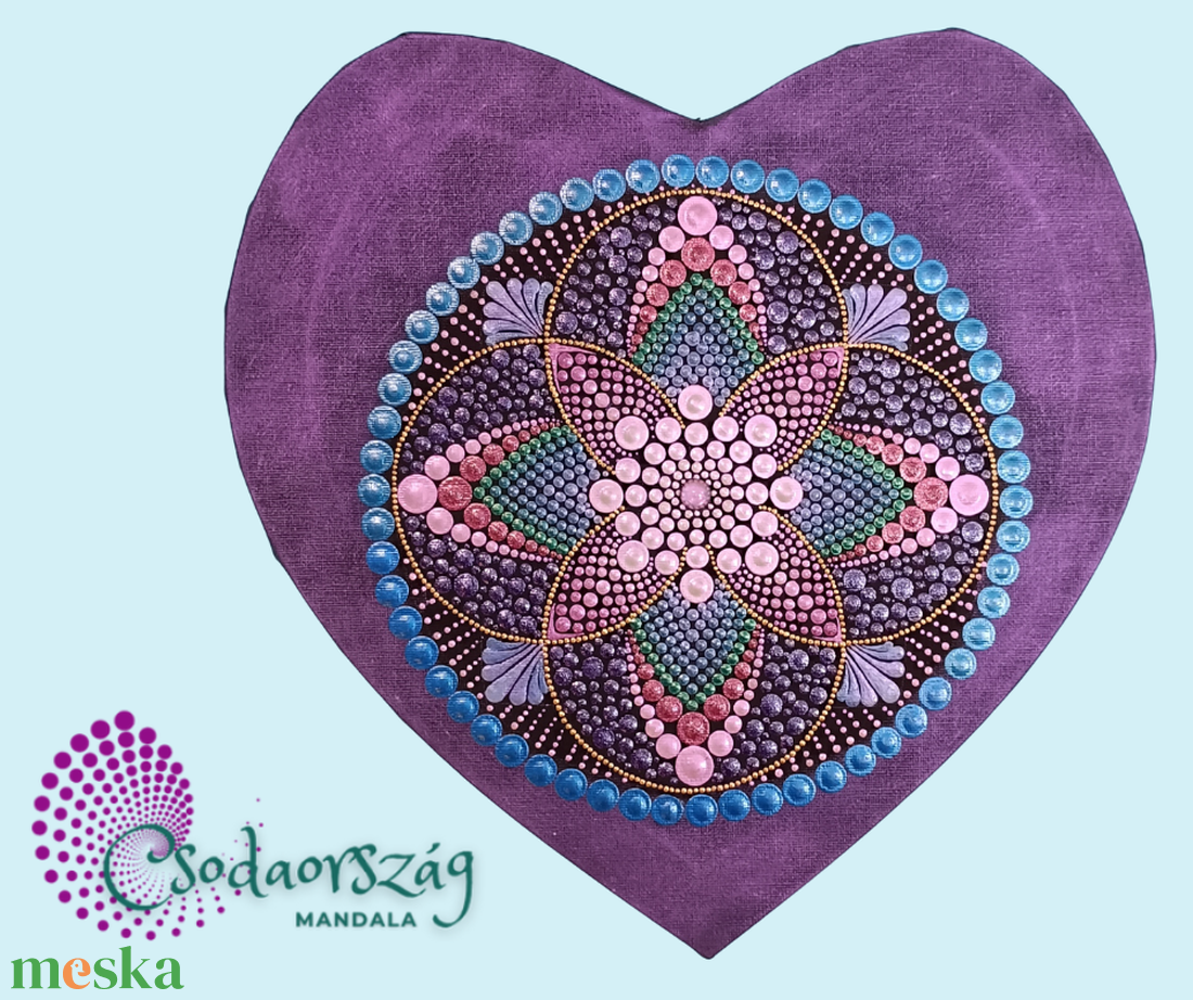 Lila ragyogás - szív alakú pontozott mandala - otthon & életmód - dekoráció - spiritualitás - mandala - Meska.hu