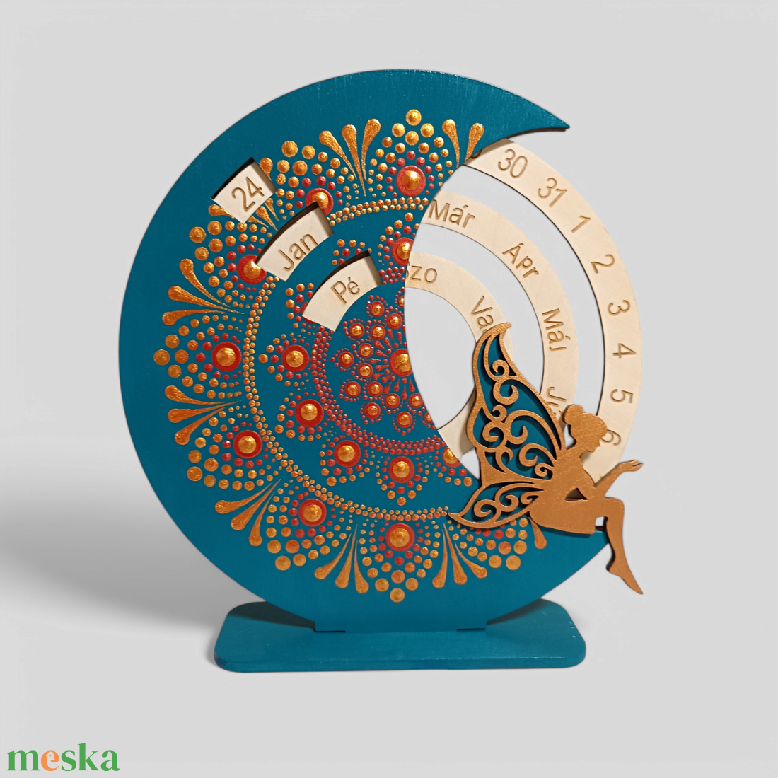Tündéres öröknaptár - türkiz-vörösarany - otthon & életmód - dekoráció - fali és függő dekoráció - falinaptár & öröknaptár - Meska.hu