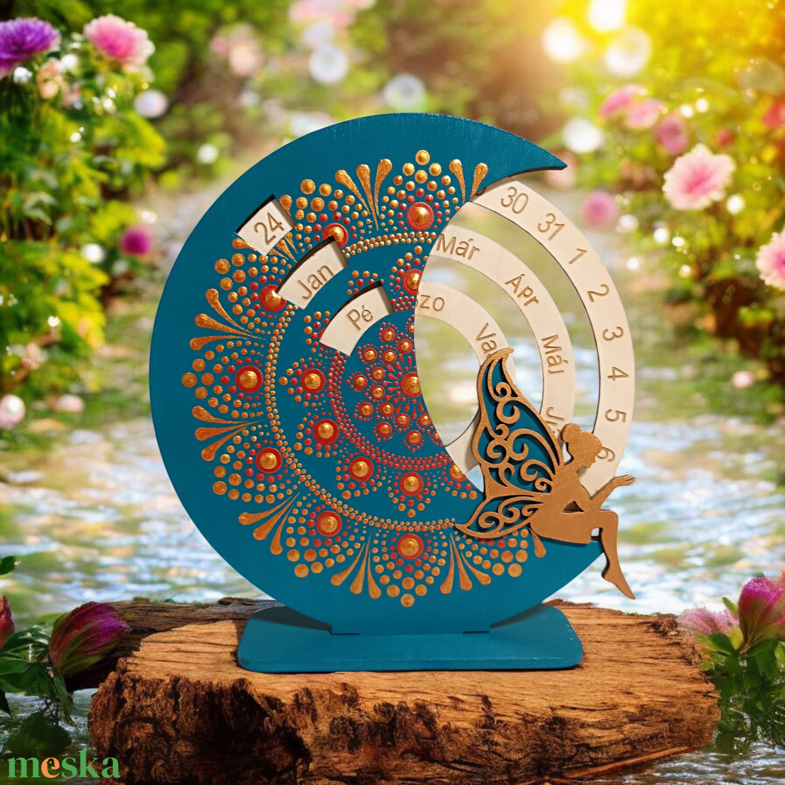 Tündéres öröknaptár - türkiz-vörösarany - otthon & életmód - dekoráció - fali és függő dekoráció - falinaptár & öröknaptár - Meska.hu