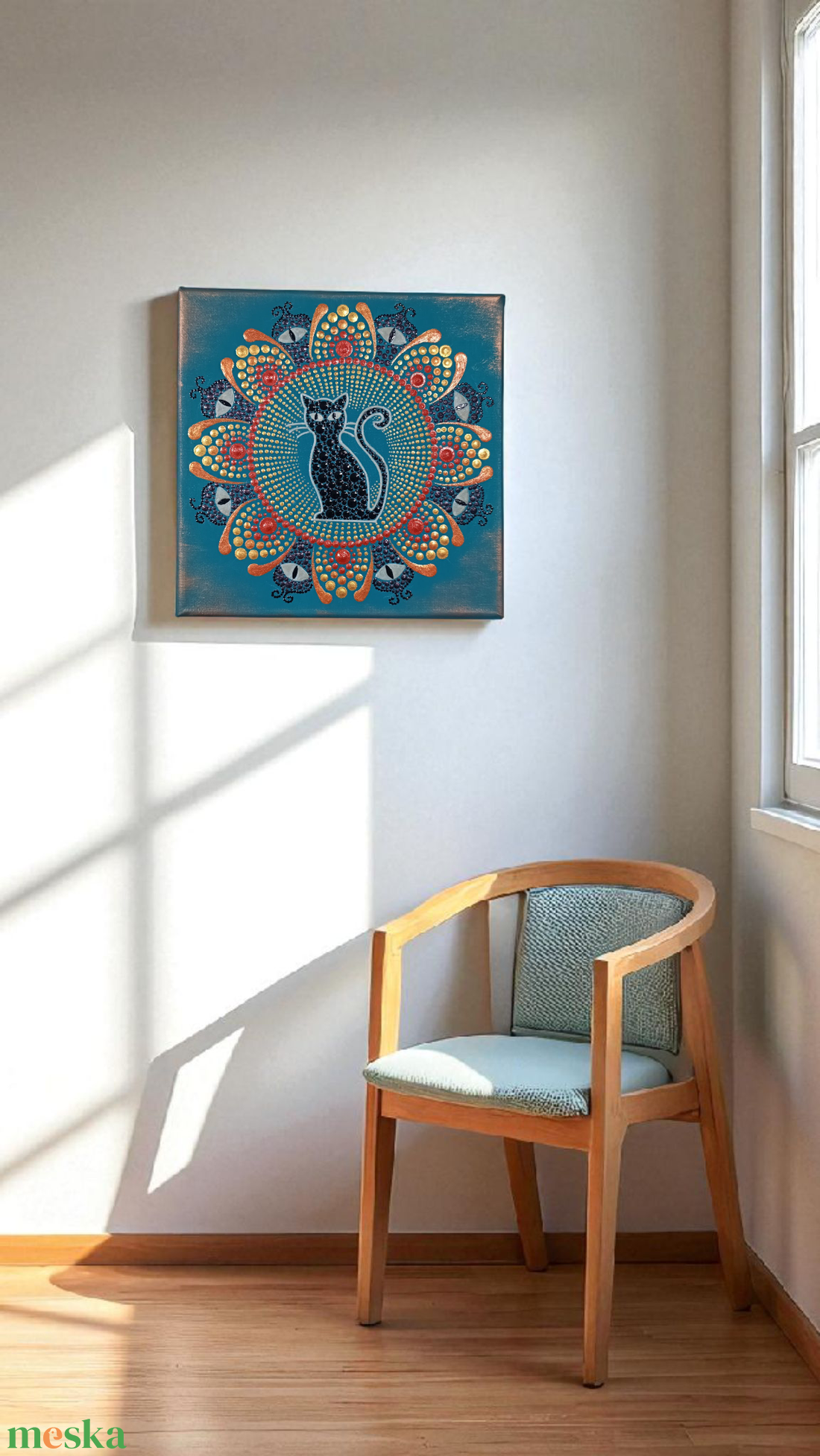 Macskaszem - foszforeszkáló cicás pontozott mandala - otthon & életmód - dekoráció - spiritualitás - mandala - Meska.hu