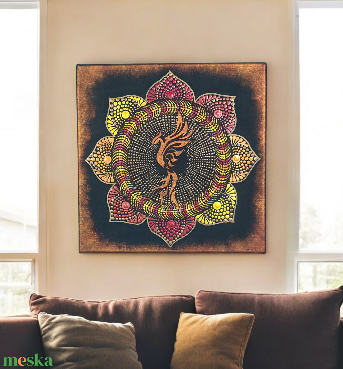Főnixmadár pontozott mandala - tűz színekkel - otthon & életmód - dekoráció - spiritualitás - mandala - Meska.hu