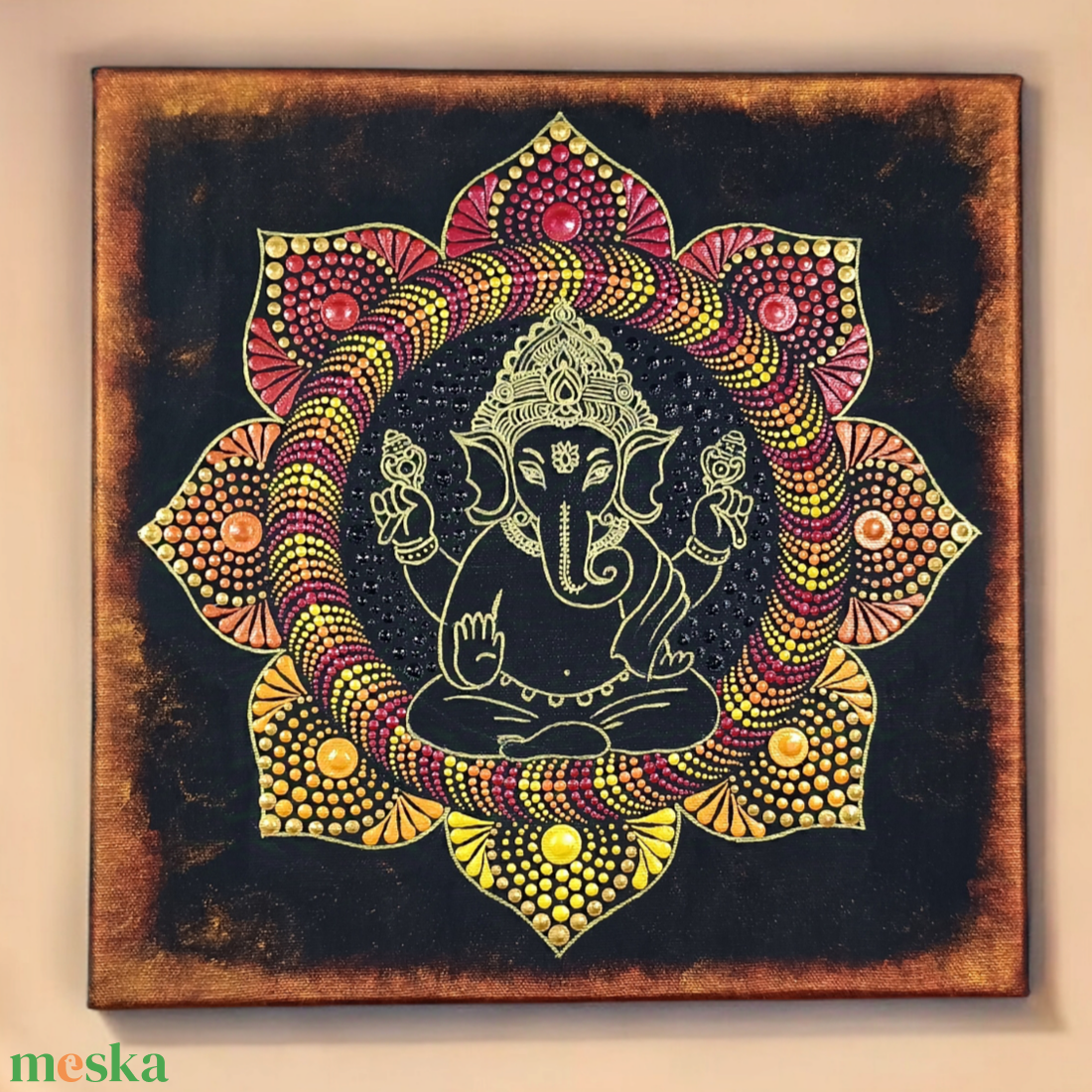 Ganesha pontozott mandala 30 cm - otthon & életmód - dekoráció - spiritualitás - mandala - Meska.hu