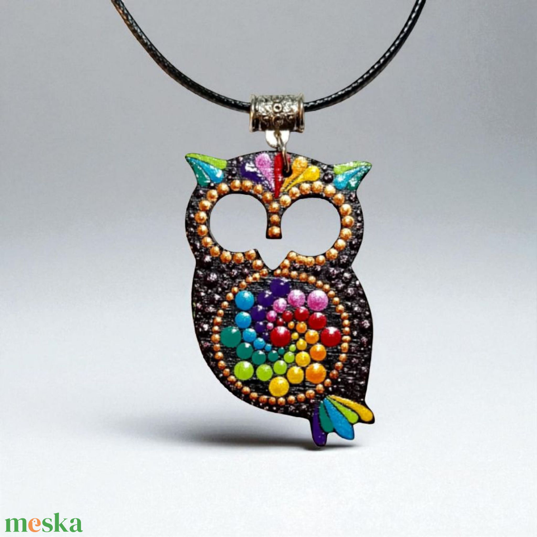 Baglyos pontozott mandalás nyaklánc - szivárvány - ékszer - nyaklánc - medálos nyaklánc - Meska.hu