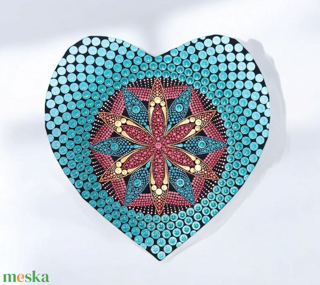 Türkiz virág - szív alakú pontozott mandala - otthon & életmód - dekoráció - spiritualitás - mandala - Meska.hu Türkiz virág - szív alakú pontozott mandala - otthon & életmód - dekoráció - spiritualitás - mandala - Meska.hu