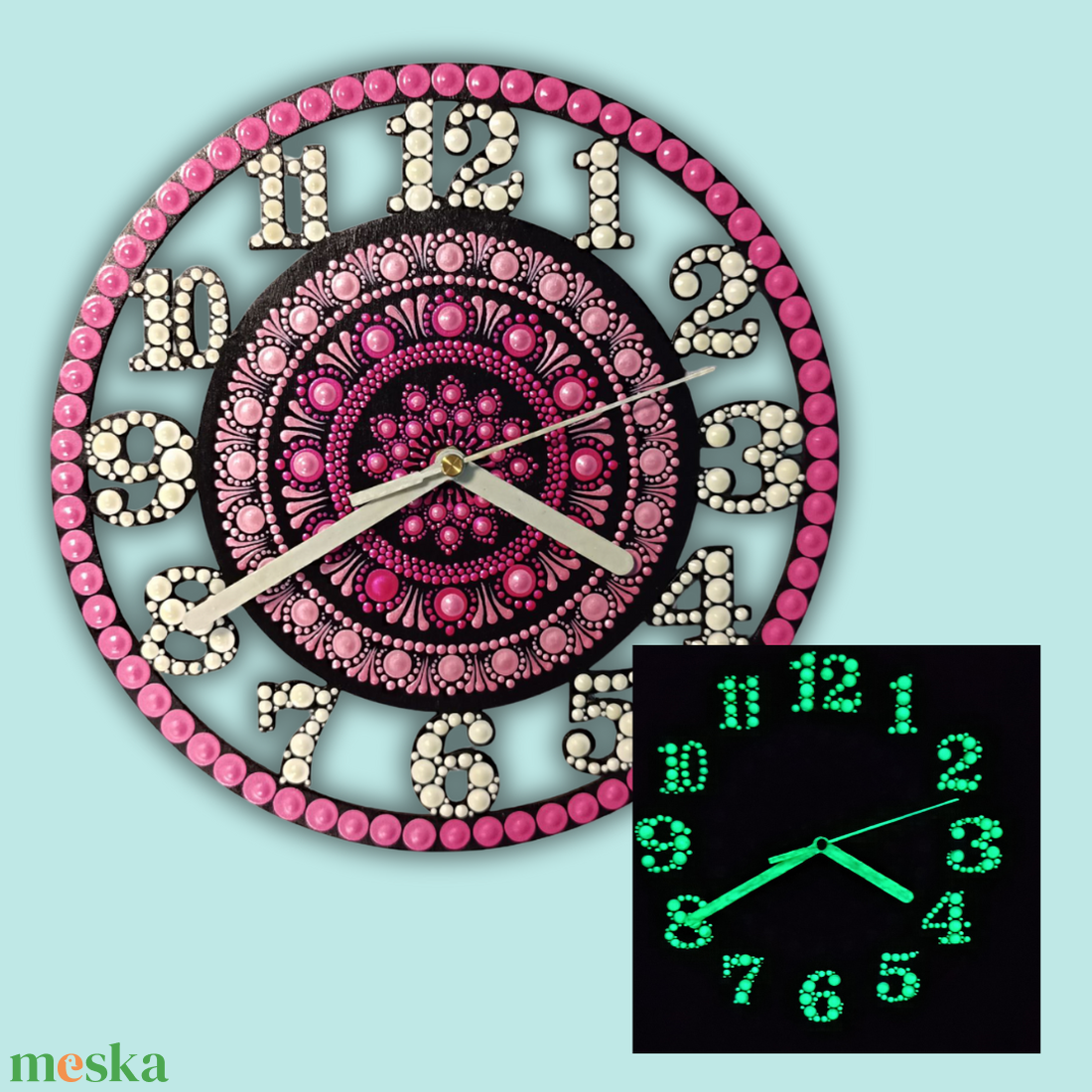 Foszforeszkáló (sötétben világító) mandalás falióra - otthon & életmód - dekoráció - fali és függő dekoráció - falióra & óra - Meska.hu