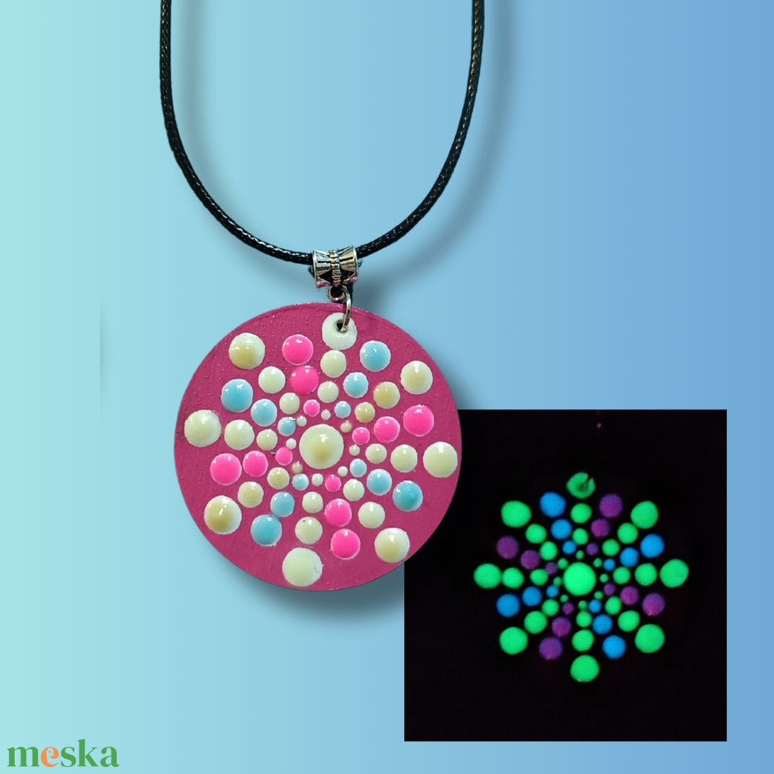 Foszforeszkáló pontozott mandalás nyaklánc  - ékszer - nyaklánc - medálos nyaklánc - Meska.hu