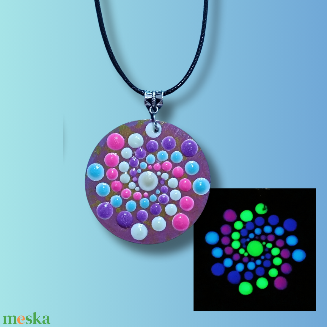 Foszforeszkáló pontozott mandalás nyaklánc  - ékszer - nyaklánc - medálos nyaklánc - Meska.hu