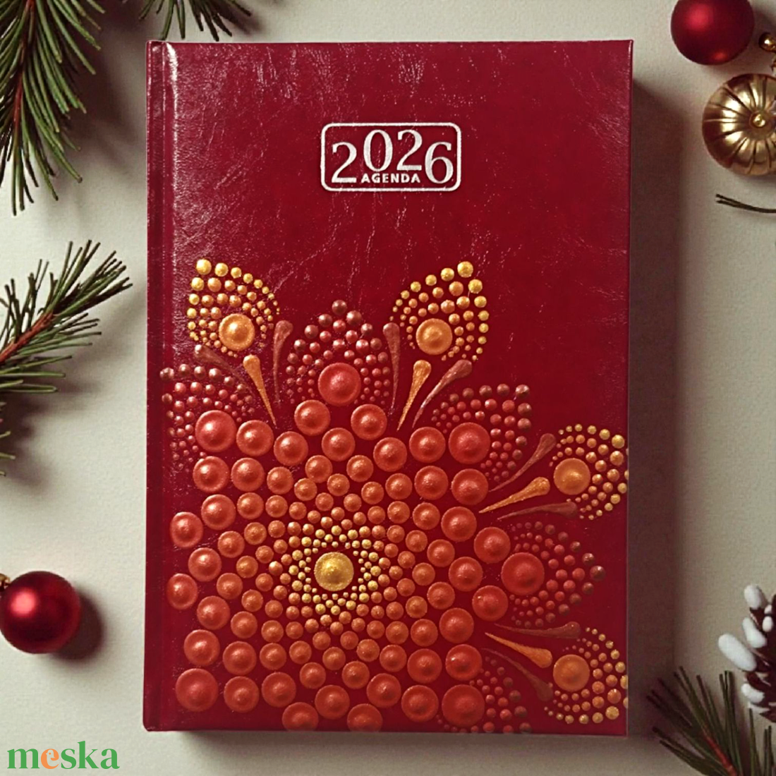 2026. évi napi beosztású mandalás határidőnapló - bordó-arany - otthon & életmód - papír, írószer - naptár & tervező - Meska.hu