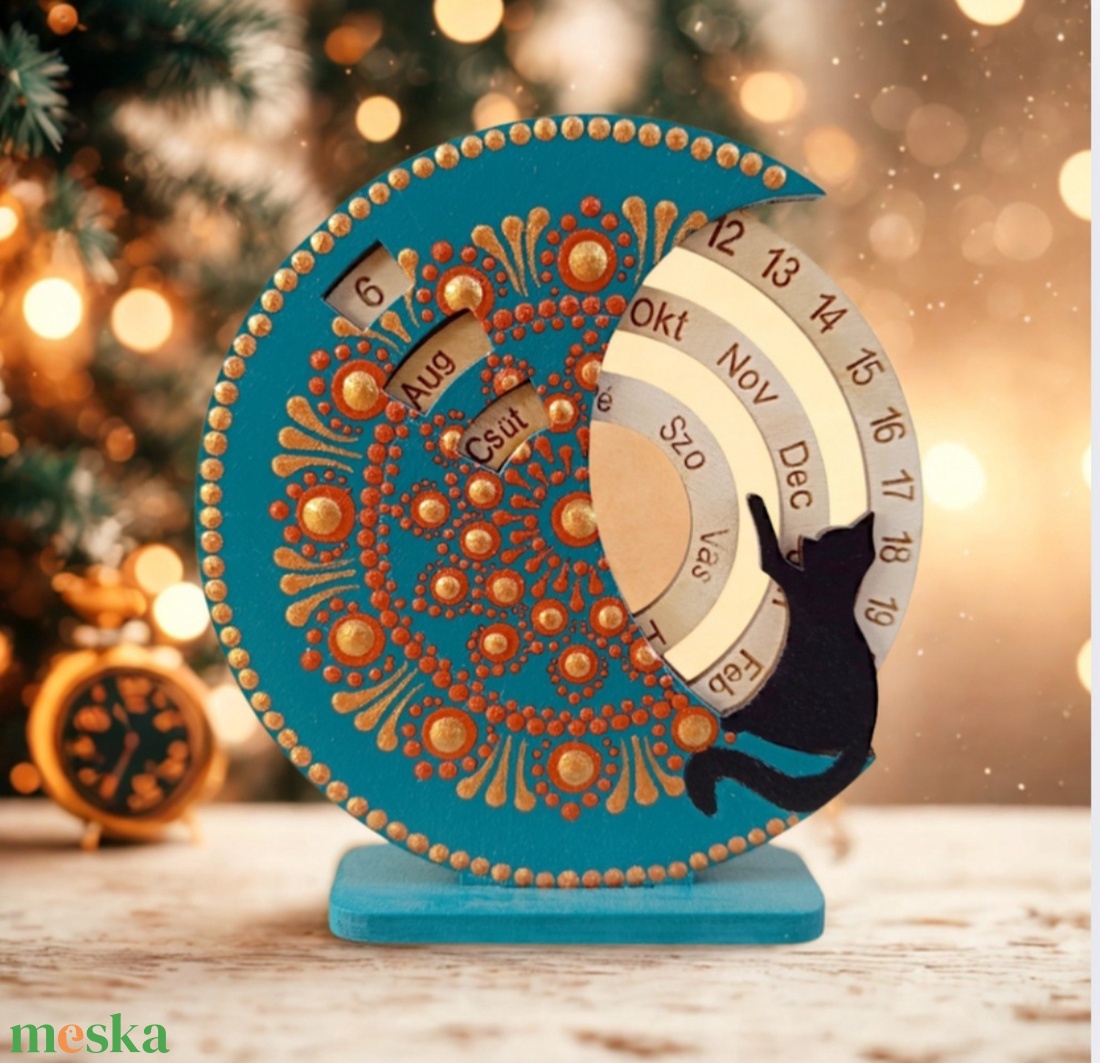 Mini cicás öröknaptár - türkiz-vörösarany - otthon & életmód - dekoráció - fali és függő dekoráció - falinaptár & öröknaptár - Meska.hu