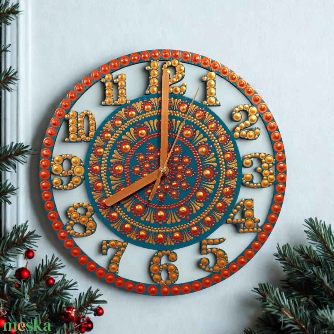 Türkiz-arany mandalás falióra - otthon & életmód - dekoráció - fali és függő dekoráció - falióra & óra - Meska.hu