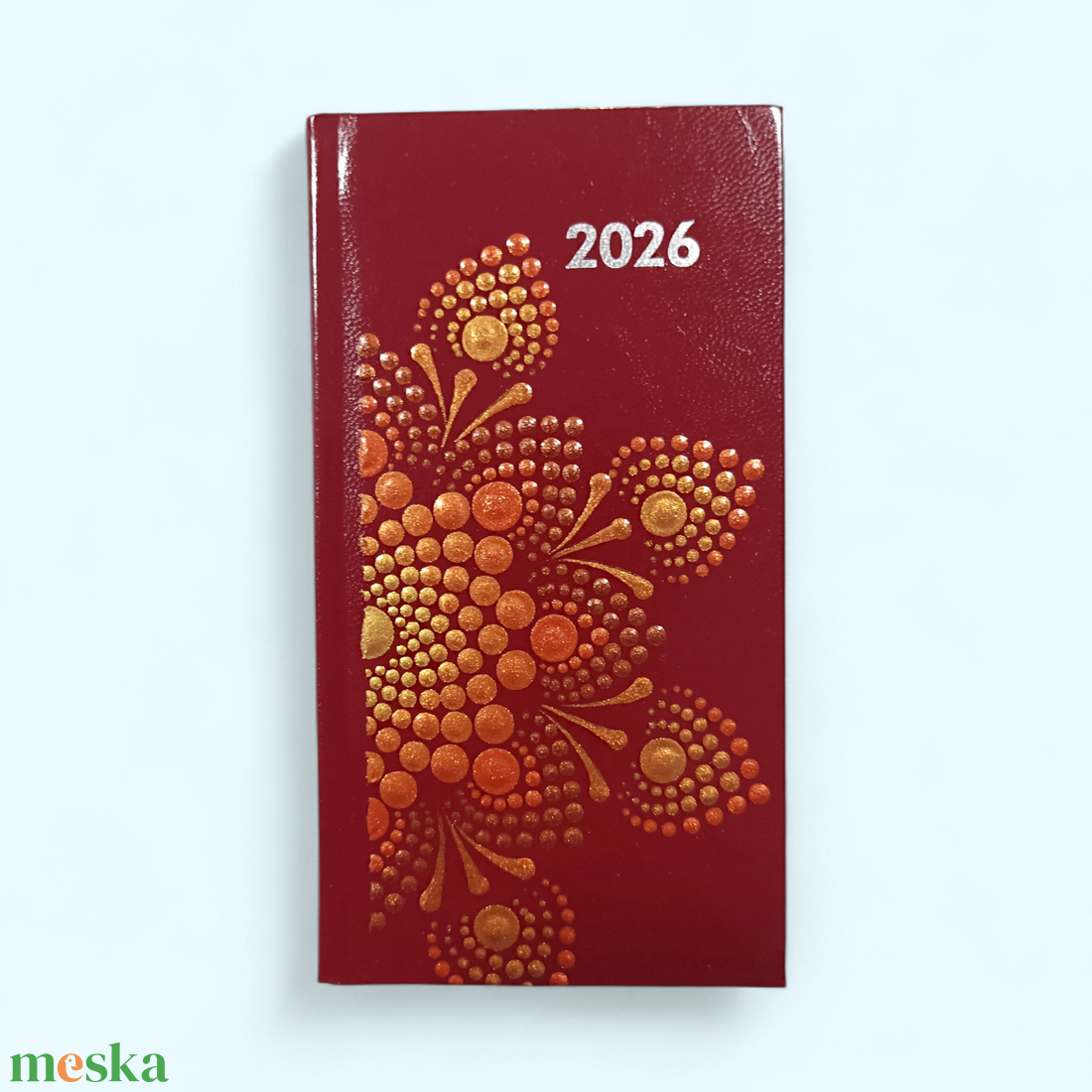 2026. évi kézzel festett zsebnaptár - bordó-arany - otthon & életmód - papír, írószer - naptár & tervező - Meska.hu