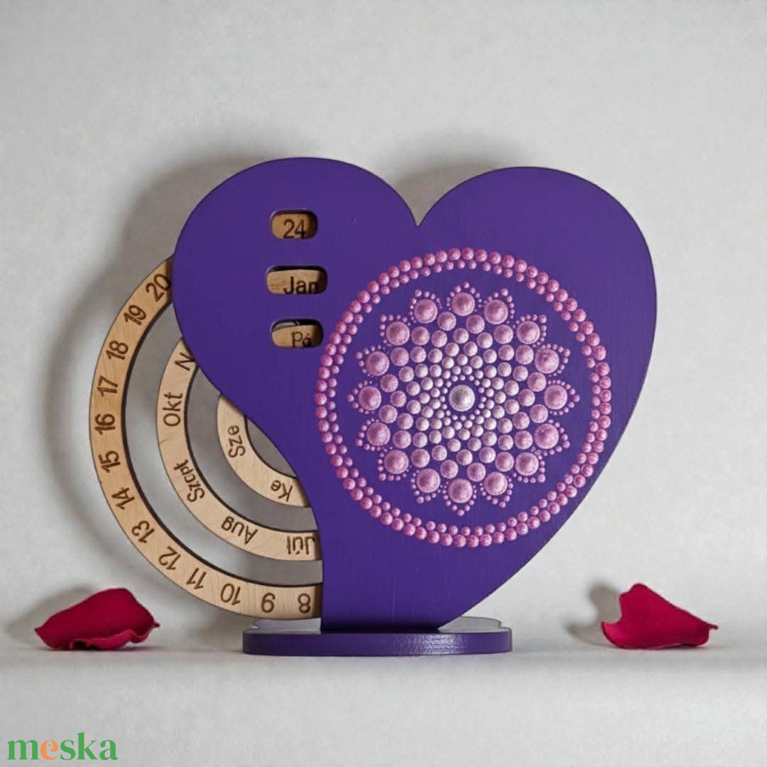 Szív alakú mini öröknaptár - lila-ezüst - otthon & életmód - dekoráció - fali és függő dekoráció - falinaptár & öröknaptár - Meska.hu