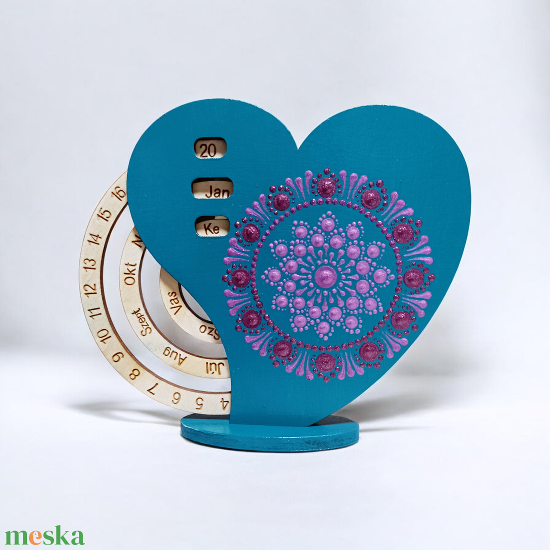 Szív alakú mini öröknaptár - türkiz-rózsalila - otthon & életmód - dekoráció - fali és függő dekoráció - falinaptár & öröknaptár - Meska.hu