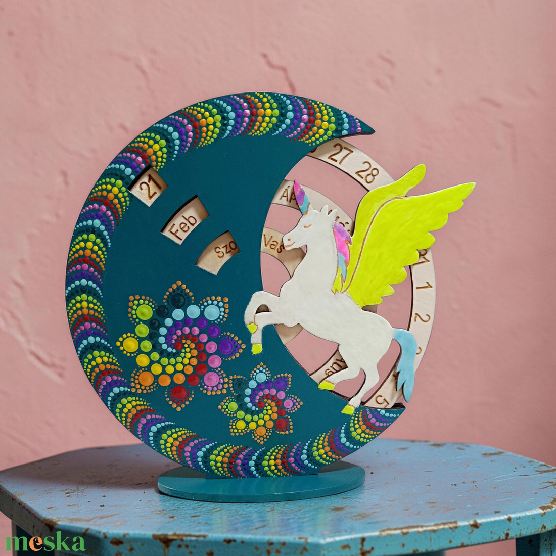 Foszforeszkáló szárnyas unikornis öröknaptár - otthon & életmód - dekoráció - fali és függő dekoráció - falinaptár & öröknaptár - Meska.hu