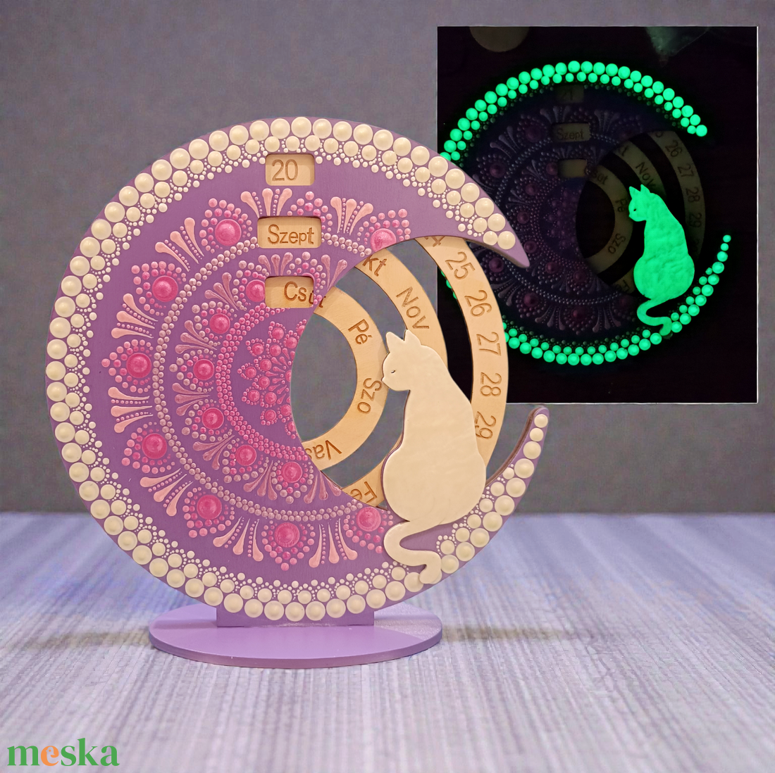 Foszforeszkáló cicás öröknaptár - otthon & életmód - dekoráció - fali és függő dekoráció - falinaptár & öröknaptár - Meska.hu