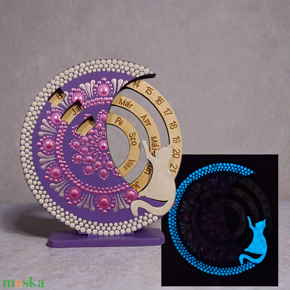 Foszforeszkáló mini cicás öröknaptár - otthon & életmód - dekoráció - fali és függő dekoráció - falinaptár & öröknaptár - Meska.hu