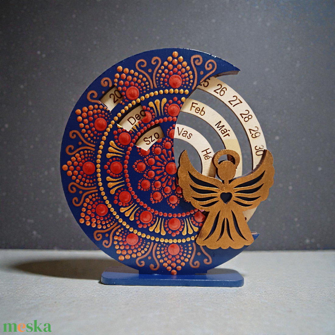 Angyalkás kis öröknaptár - kék-vörösarany - otthon & életmód - dekoráció - fali és függő dekoráció - falinaptár & öröknaptár - Meska.hu