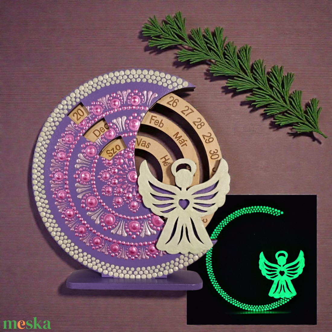 Foszforeszkáló angyalkás kis öröknaptár - otthon & életmód - dekoráció - fali és függő dekoráció - falinaptár & öröknaptár - Meska.hu