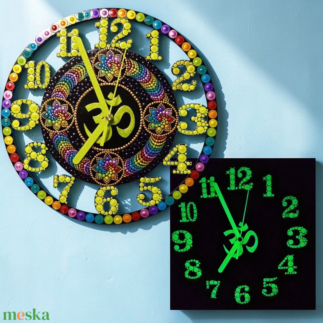 OM jeles foszforeszkáló falióra - otthon & életmód - dekoráció - fali és függő dekoráció - falióra & óra - Meska.hu