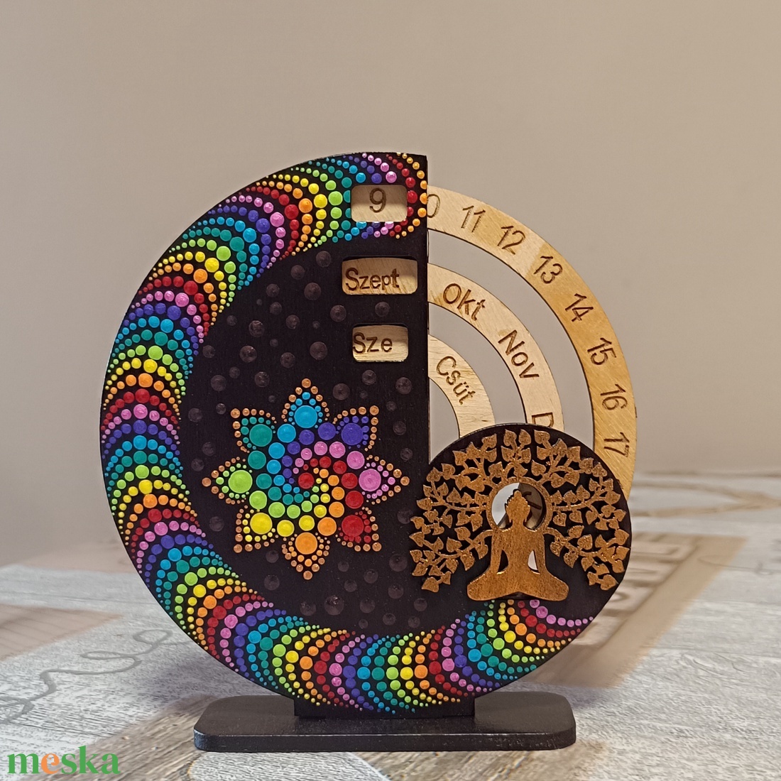 Mandalás öröknaptár 3D hatású mintával - Buddha, csakra színeivel - otthon & életmód - dekoráció - fali és függő dekoráció - falinaptár & öröknaptár - Meska.hu