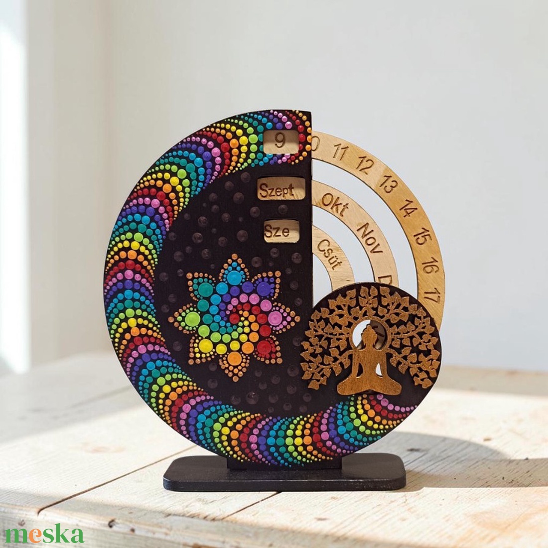 Mandalás öröknaptár 3D hatású mintával - Buddha, csakra színeivel - otthon & életmód - dekoráció - fali és függő dekoráció - falinaptár & öröknaptár - Meska.hu