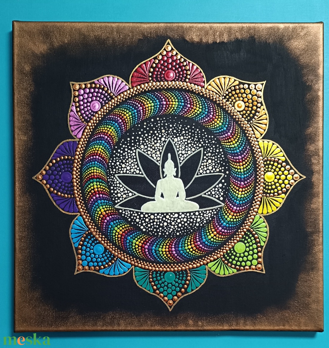Sötétben világító (foszforeszkáló) Buddha festmény - 7 csakra színei, lótuszos - otthon & életmód - dekoráció - spiritualitás - mandala - Meska.hu