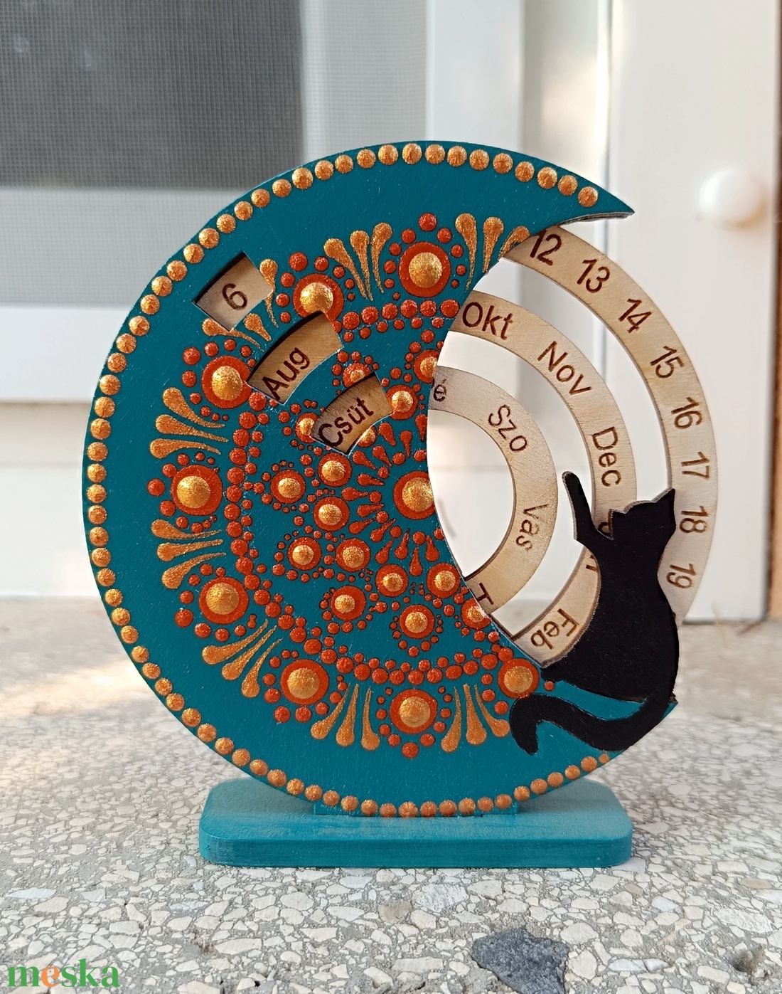 Mini cicás öröknaptár - türkiz-vörösarany - otthon & életmód - dekoráció - fali és függő dekoráció - falinaptár & öröknaptár - Meska.hu