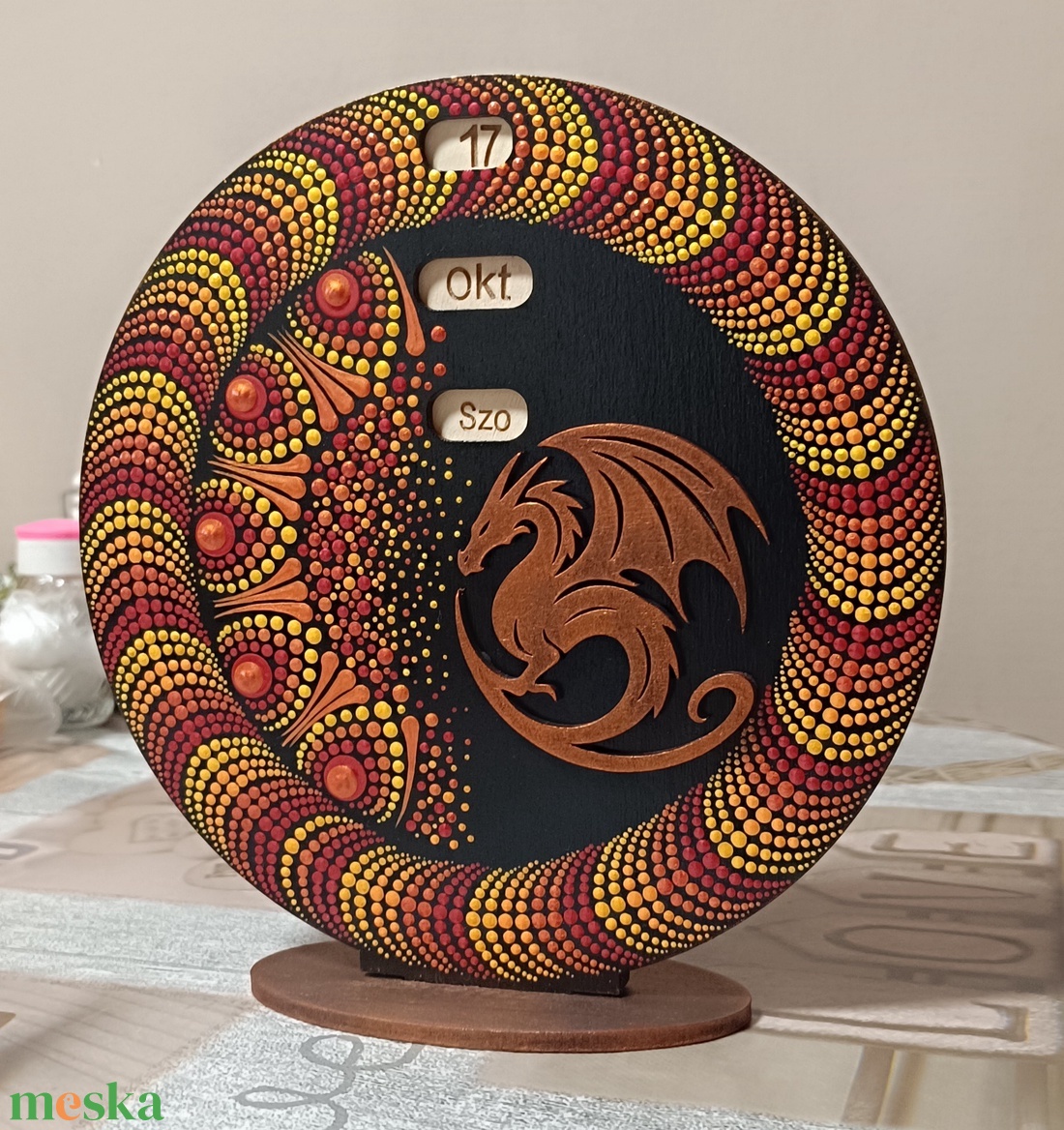 Sárkány mandala öröknaptár - kézzel festett  - otthon & életmód - dekoráció - fali és függő dekoráció - falinaptár & öröknaptár - Meska.hu
