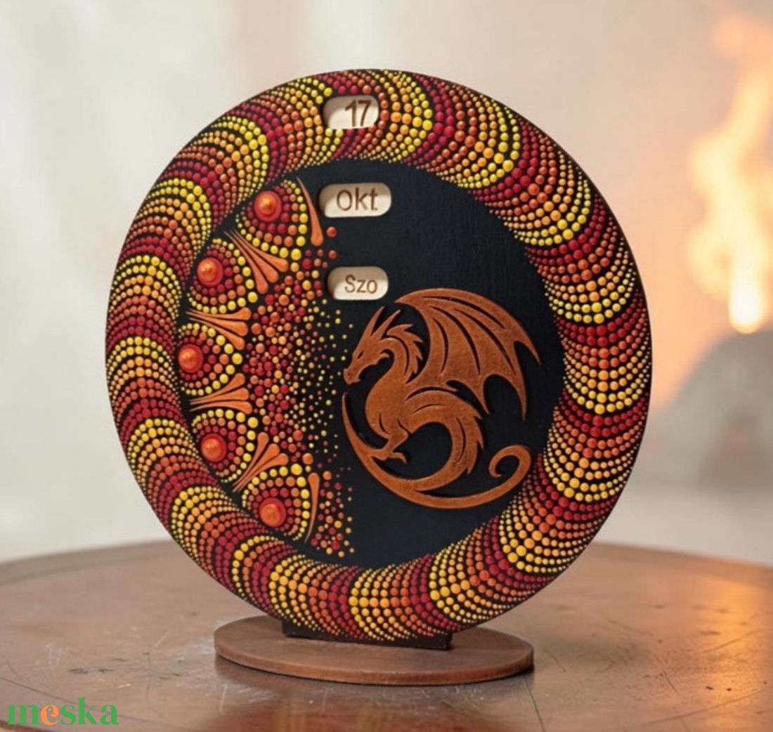 Sárkány mandala öröknaptár - kézzel festett  - otthon & életmód - dekoráció - fali és függő dekoráció - falinaptár & öröknaptár - Meska.hu