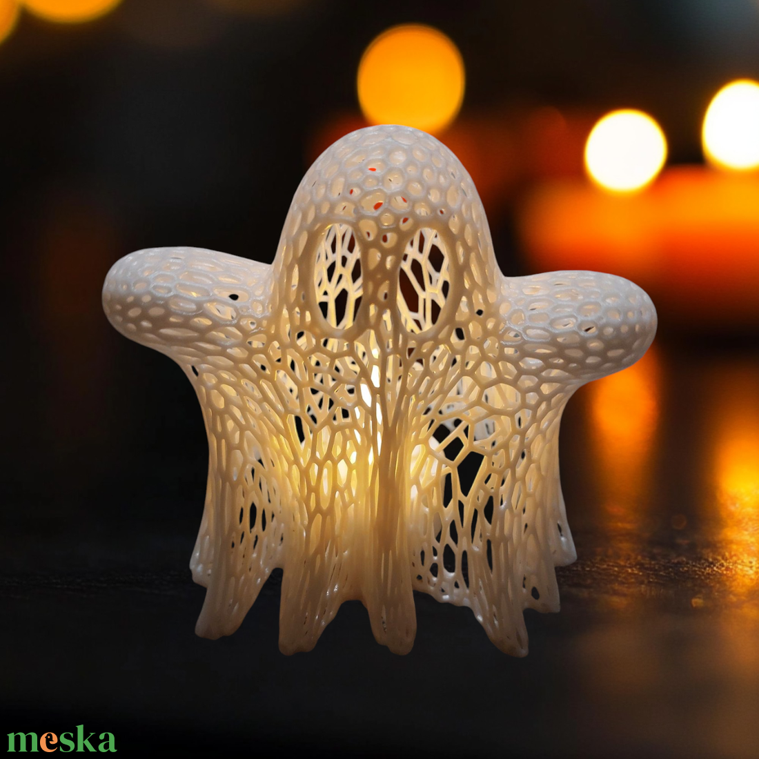 Őszi Voronart Little Ghost háló mintás gyertyatartó, mécseses szellem  - otthon & életmód - dekoráció - halloween - halloweeni dekoráció - Meska.hu
