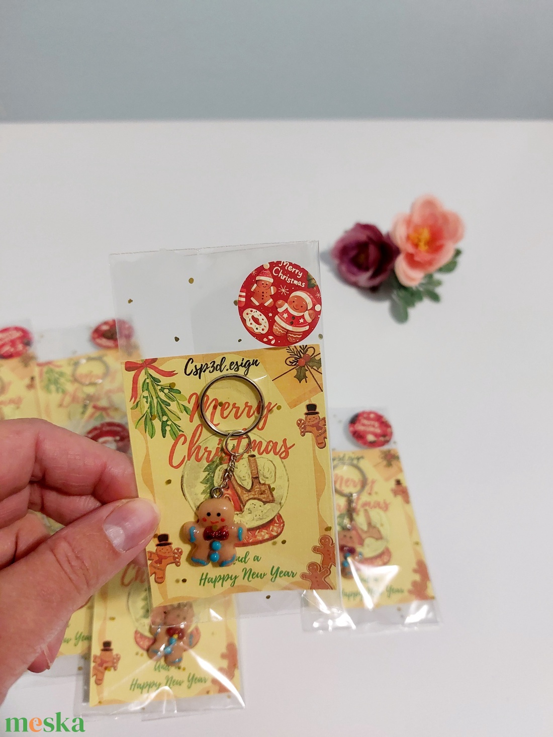 Mézis kulcstartó csillogó masnival, köszönő ajándék Karácsonyra, új - táska & tok - kulcstartó & táskadísz - táskaakasztó - Meska.hu