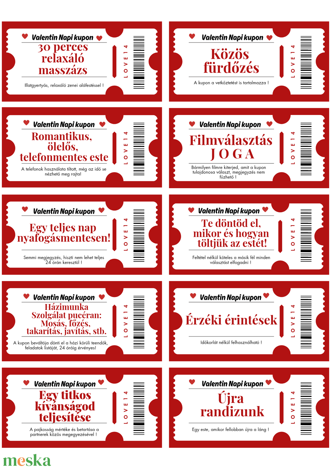 �� Valentin-napi kupon ajándék � romantikus meglepetés szívből, személyre szabható  - játék & sport - táblajáték és kártyajáték - kártya - Meska.hu