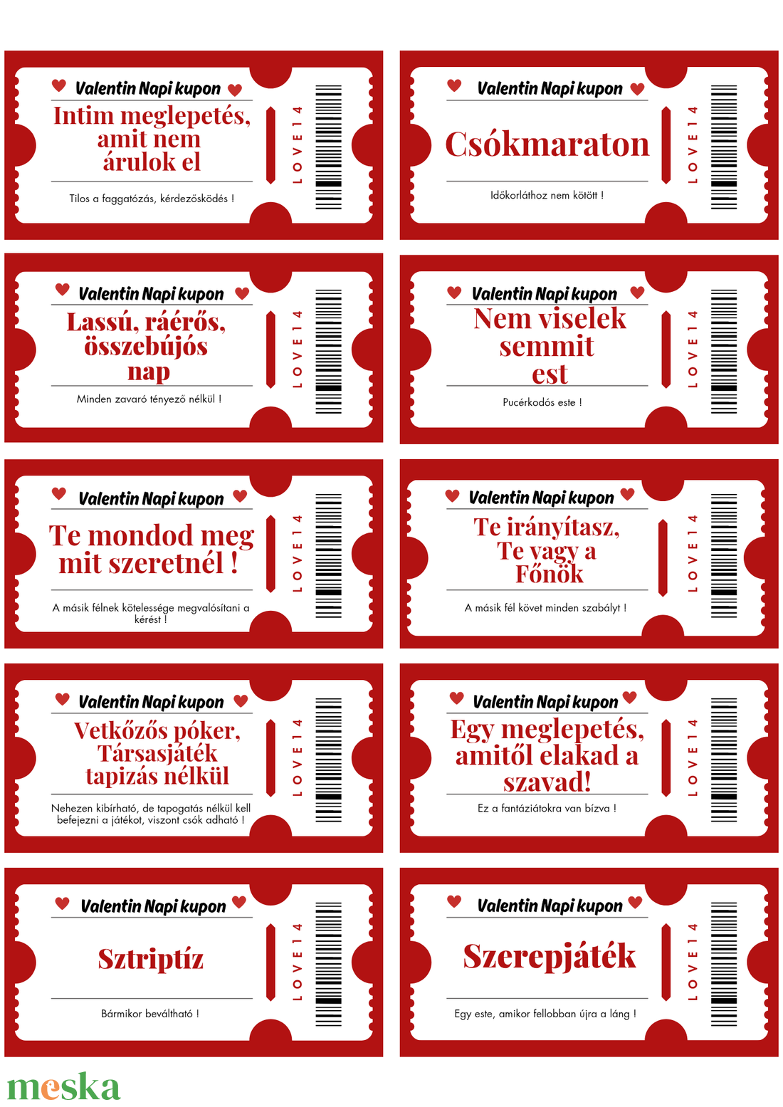 �� Valentin-napi kupon ajándék � romantikus meglepetés szívből, személyre szabható  - játék & sport - táblajáték és kártyajáték - kártya - Meska.hu