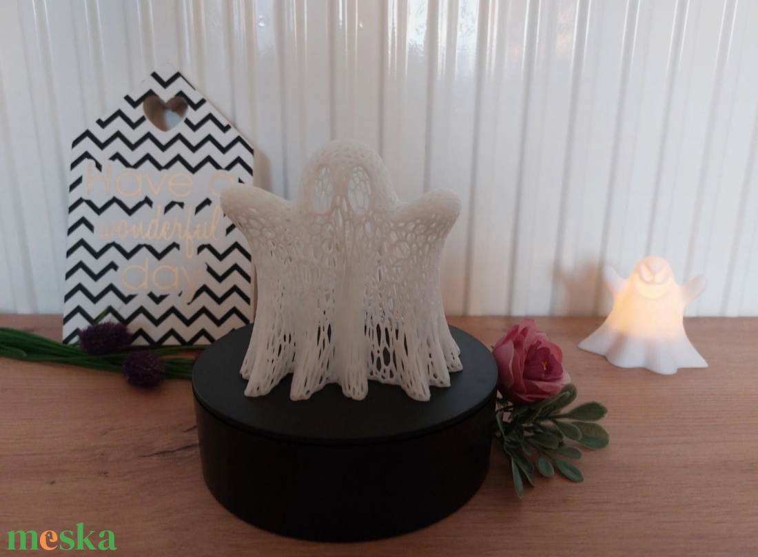 Voronart Little Ghost � háló mintás mécsestartó szellem, 3D nyomtatott + ajándék LED mécses  - otthon & életmód - gyertya, illat, aroma - mécses és mécsestartó - Meska.hu