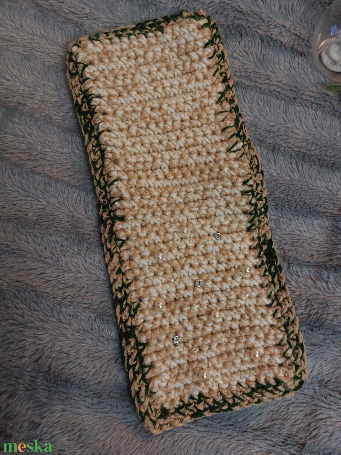 Horgolt gyöngyös - strasszos telefon tartó, toll tartó, mini kézi táska - táska & tok - variálható táska - Meska.hu