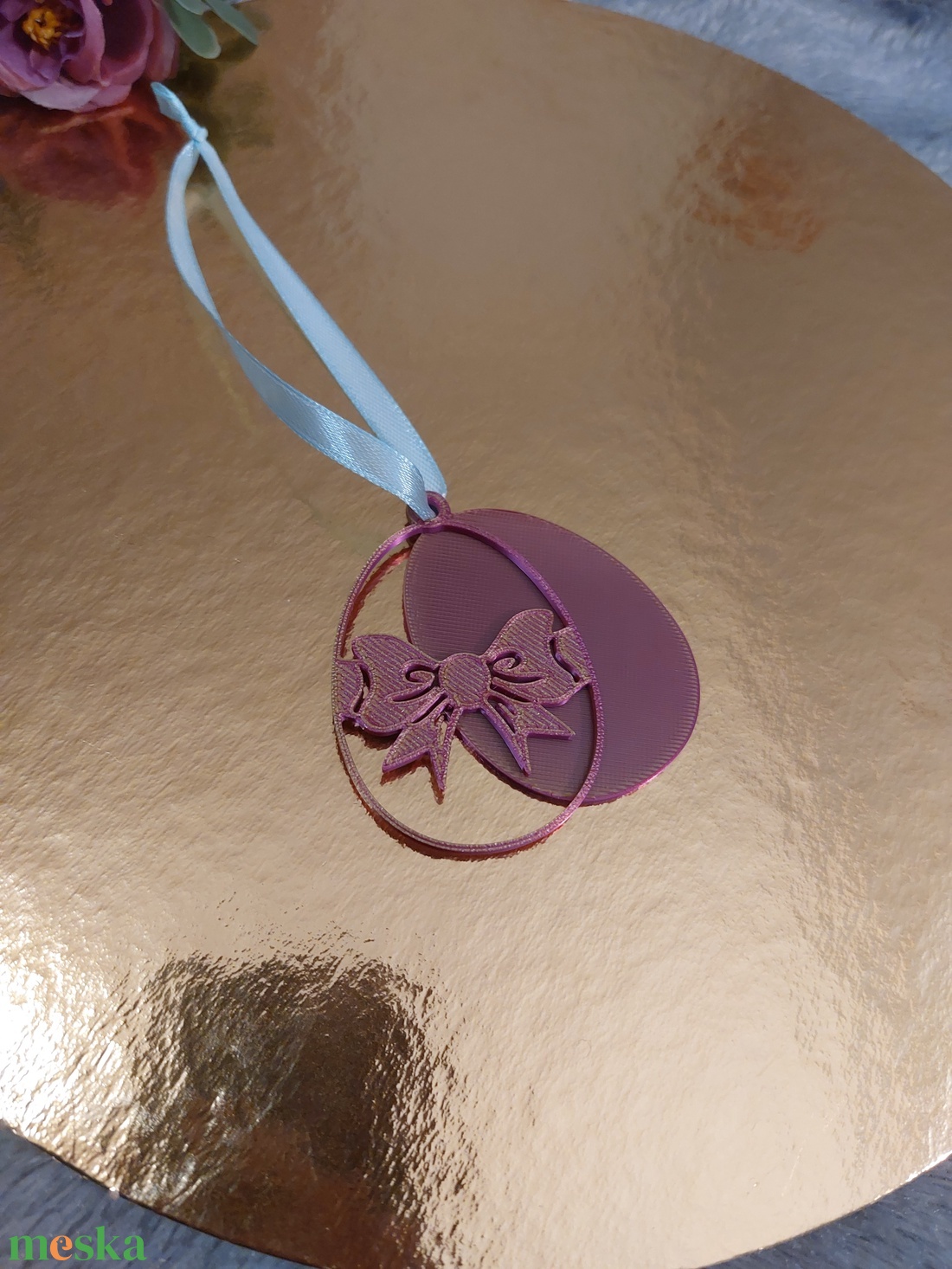 Színjátszó húsvéti tojás dísz � rózsaszín-arany dekoráció szalaggal - otthon & életmód - dekoráció - húsvéti asztaldíszek - Meska.hu