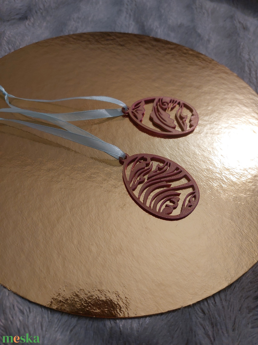 Színjátszó húsvéti tojás dísz � rózsaszín-arany dekoráció szalaggal 2 db-os csomagban  - otthon & életmód - dekoráció - húsvéti asztaldíszek - Meska.hu