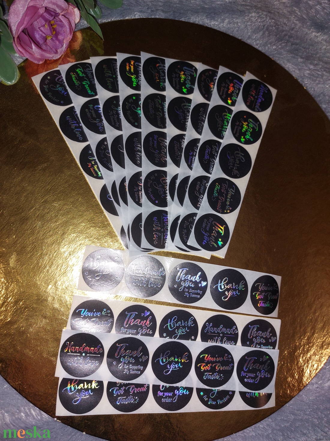 Thank you, Handmade, Köszönöm fekete, színjátszó,  holografikus matrica - otthon & életmód - papír, írószer - matrica, matrica csomag - Meska.hu