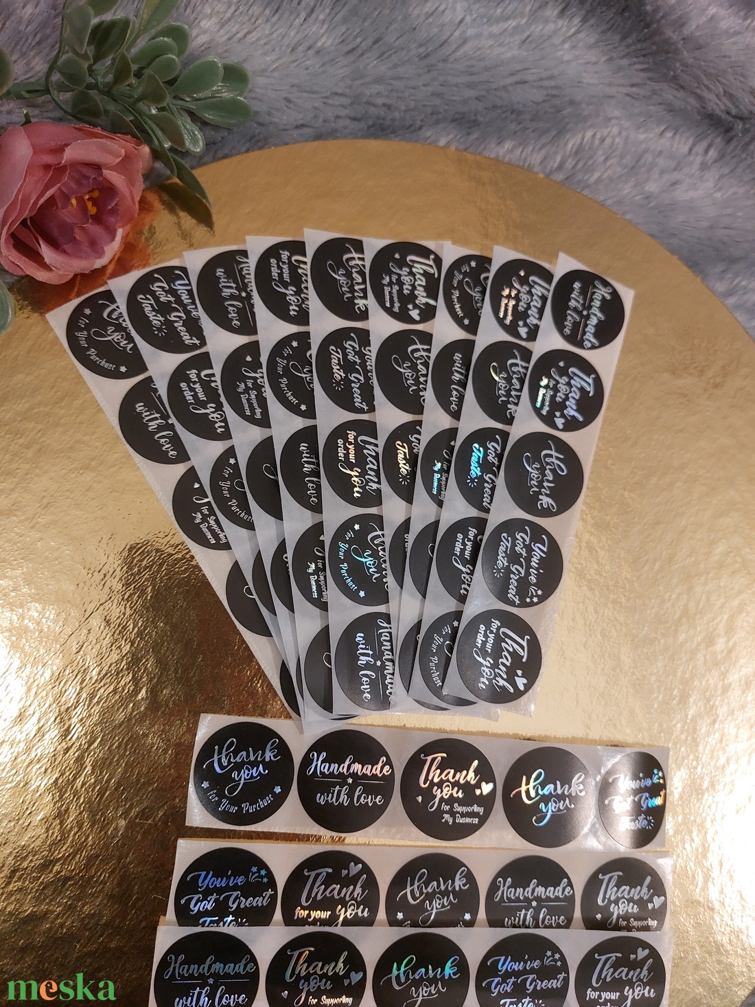 Thank you, Handmade, Köszönöm fekete, színjátszó,  holografikus matrica - otthon & életmód - papír, írószer - matrica, matrica csomag - Meska.hu