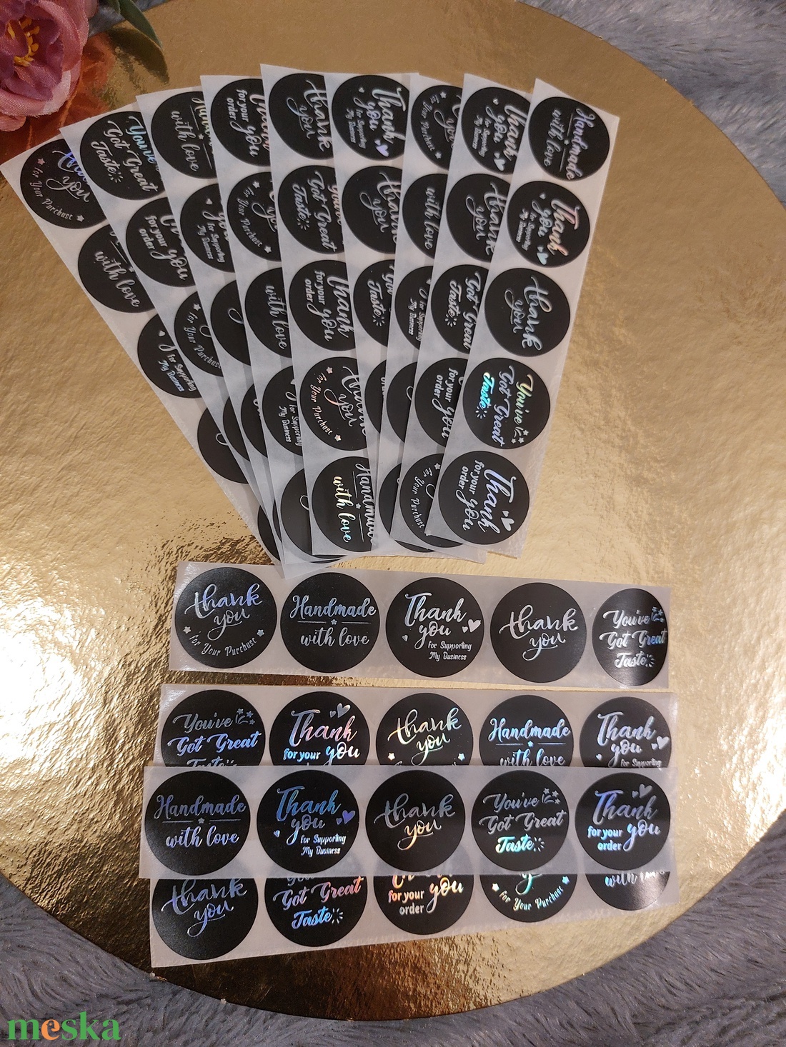 Thank you, Handmade, Köszönöm fekete, színjátszó,  holografikus matrica - otthon & életmód - papír, írószer - matrica, matrica csomag - Meska.hu