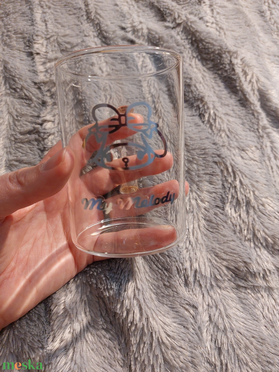 Cuki Sanrio Melody matricás átlátszó üveg pohár � rózsaszín füllel - otthon & életmód - konyhafelszerelés, tálalás - tálalás - pohár - Meska.hu