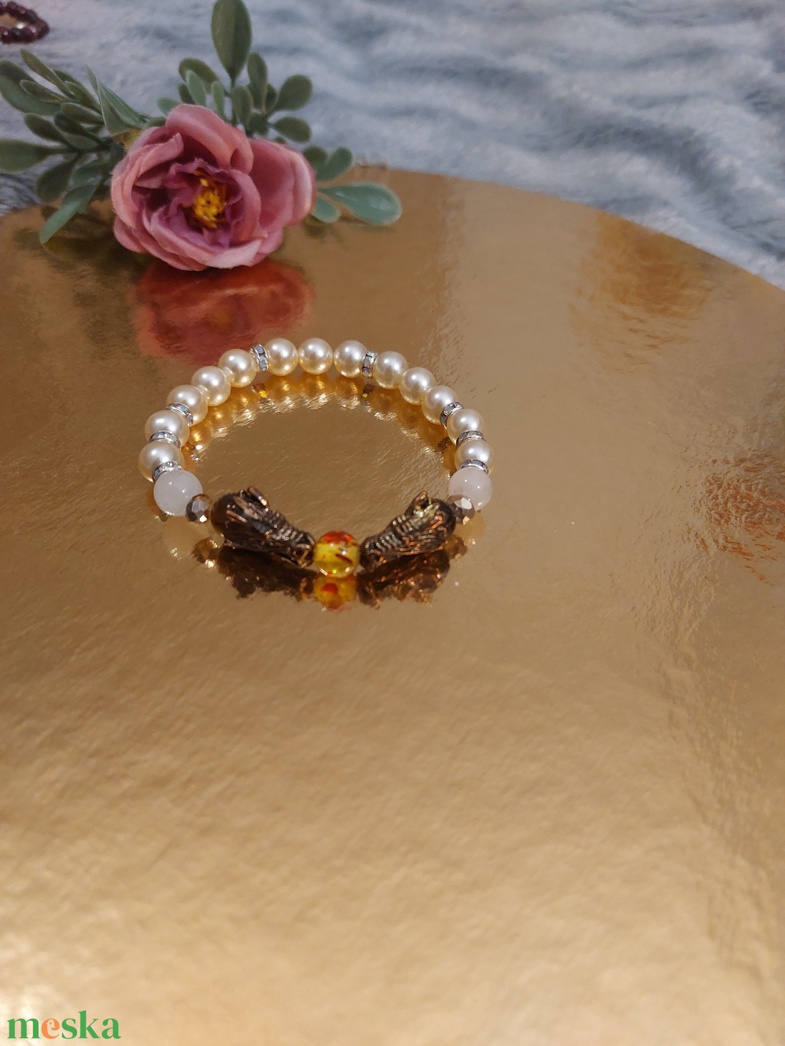 Sárkányos rózsakvarc és tigrisszem karkötő - rugalmas  - ékszer - karkötő - gyöngyös karkötő - Meska.hu