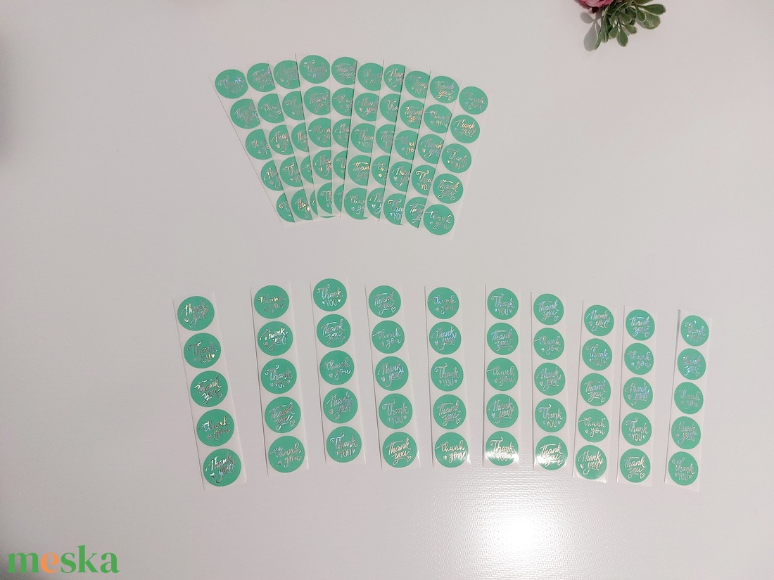 Thank you, Köszönöm színjátszó- mentazöld holografikus matrica csomag, 50 db-os  - kellékek & szerszámok - dekorációs kellékek - matricaív - Meska.hu