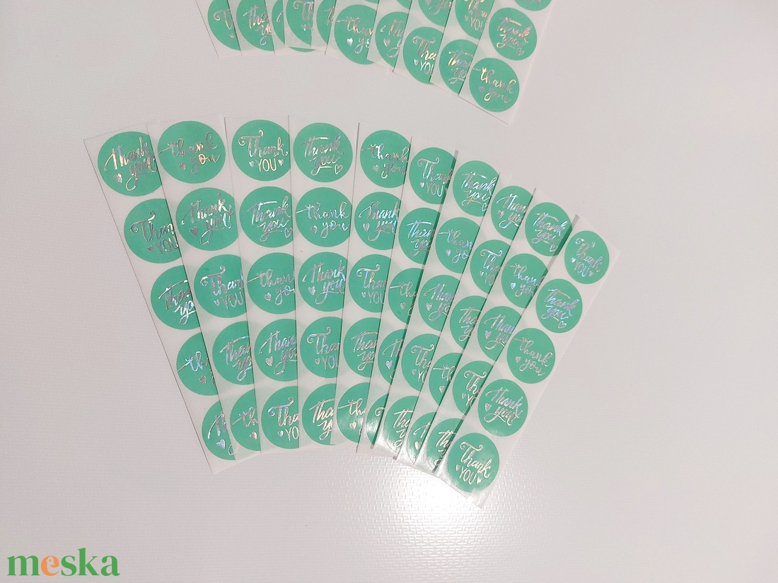 Thank you, Köszönöm színjátszó- mentazöld holografikus matrica csomag, 50 db-os  - kellékek & szerszámok - dekorációs kellékek - matricaív - Meska.hu