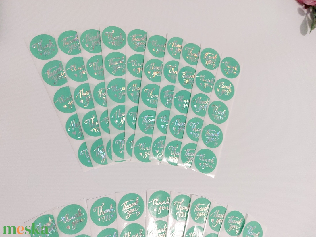 Thank you, Köszönöm színjátszó- mentazöld holografikus matrica csomag, 50 db-os  - kellékek & szerszámok - dekorációs kellékek - matricaív - Meska.hu