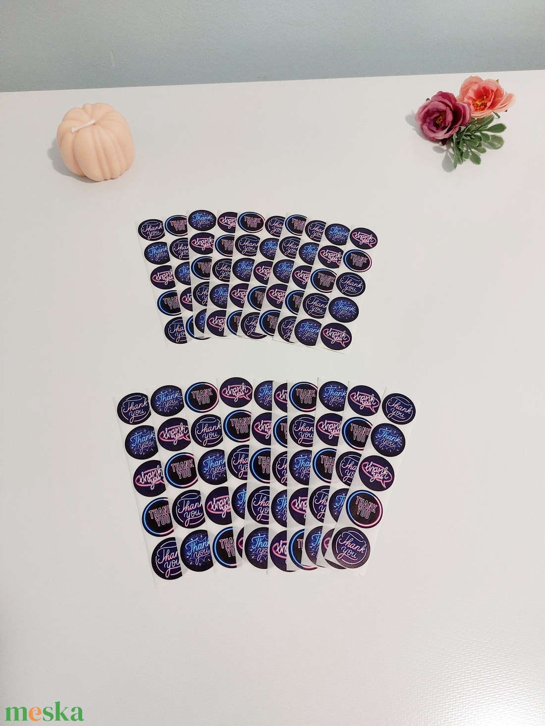 Thank you, Köszönöm feliratos, Neon stílusú, matrica csomag, 50 db-os  - kellékek & szerszámok - dekorációs kellékek - matricaív - Meska.hu