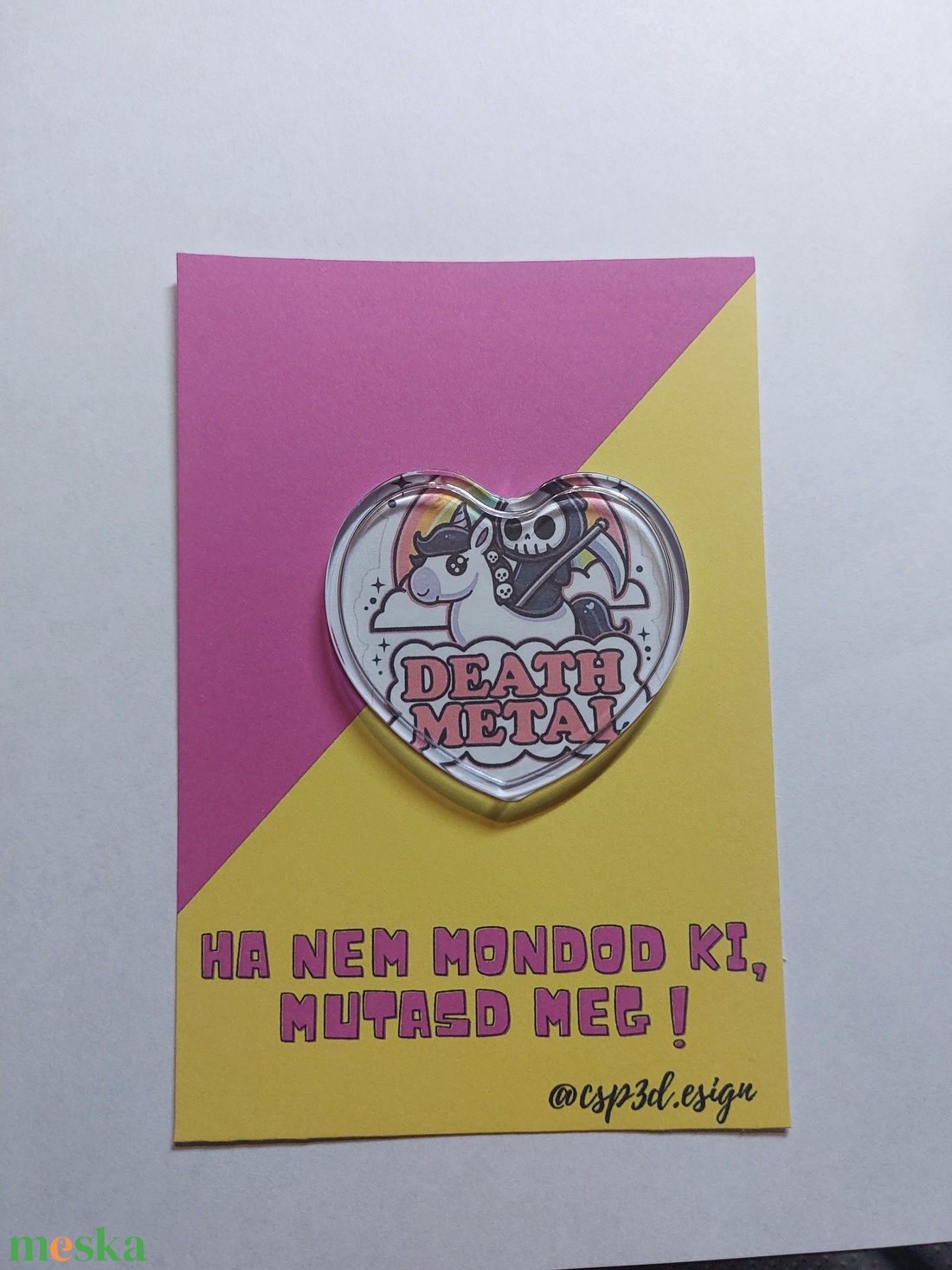 Szívecskés vicces, unikornisos Death Metal kitüző - ékszer - kitűző és bross - Meska.hu